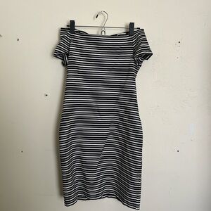 Ann Taylor Black and White Striped Midi Dress